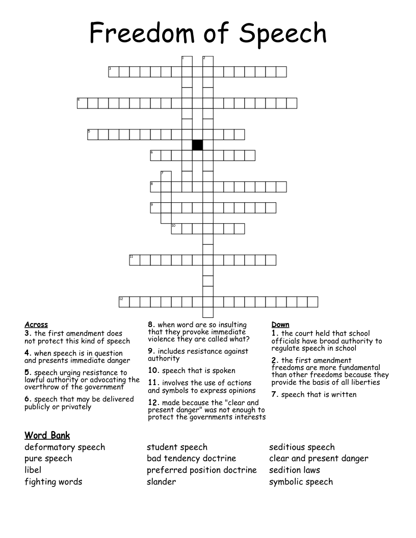 Freedom of Speech Crossword