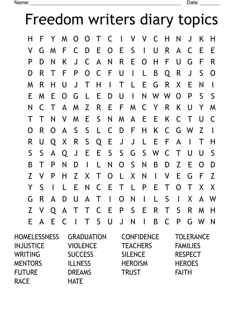 Freedom writers diary topics Word Search