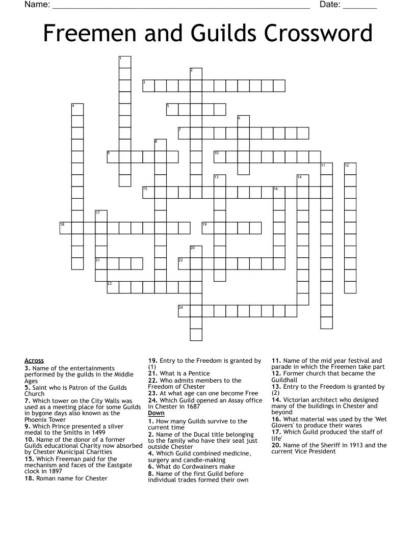 Freemen and Guilds Crossword
