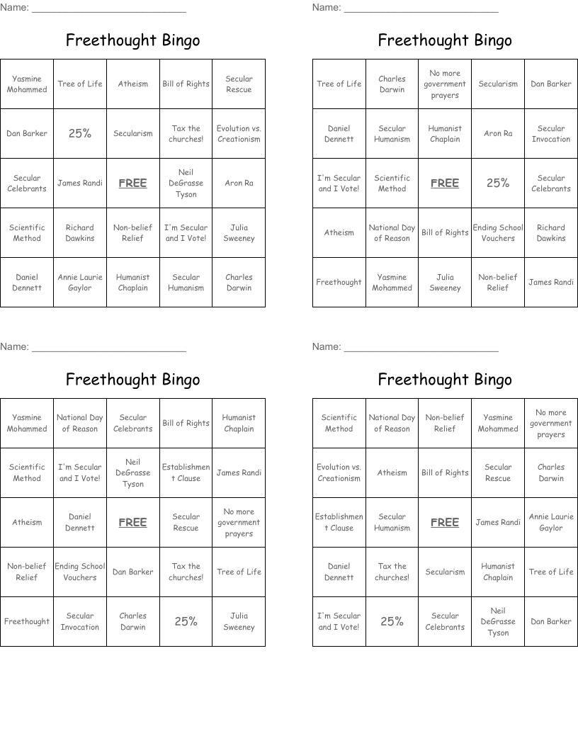 Freethought  Bingo