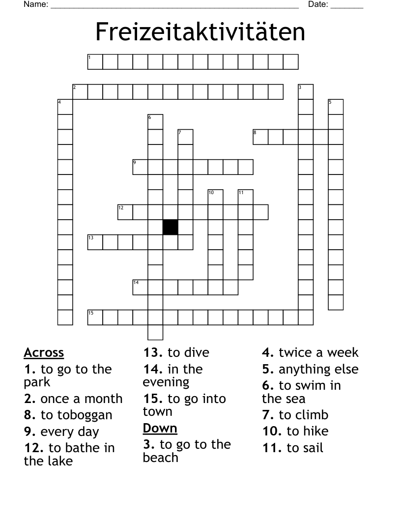 Freizeitaktivitäten Crossword