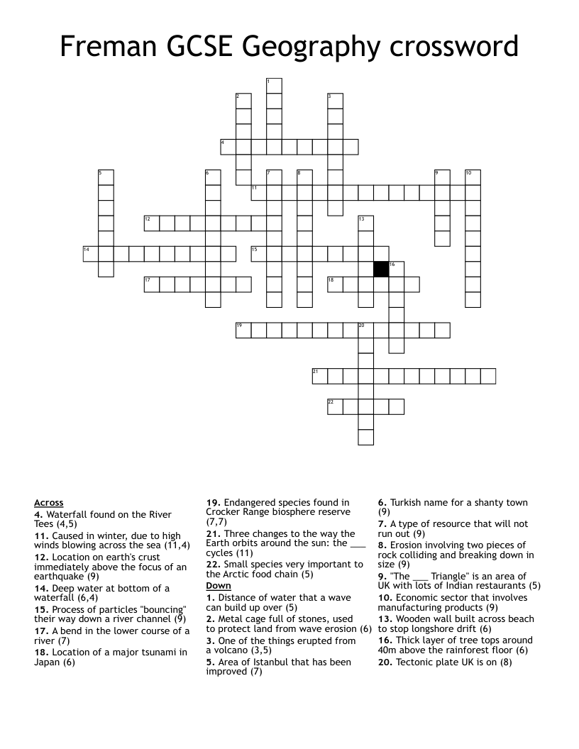 Freman GCSE Geography crossword