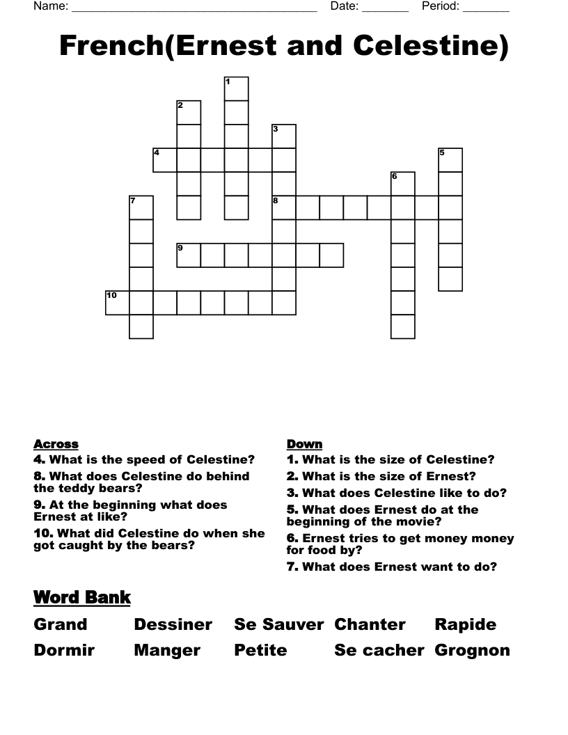 French(Ernest and Celestine) Crossword