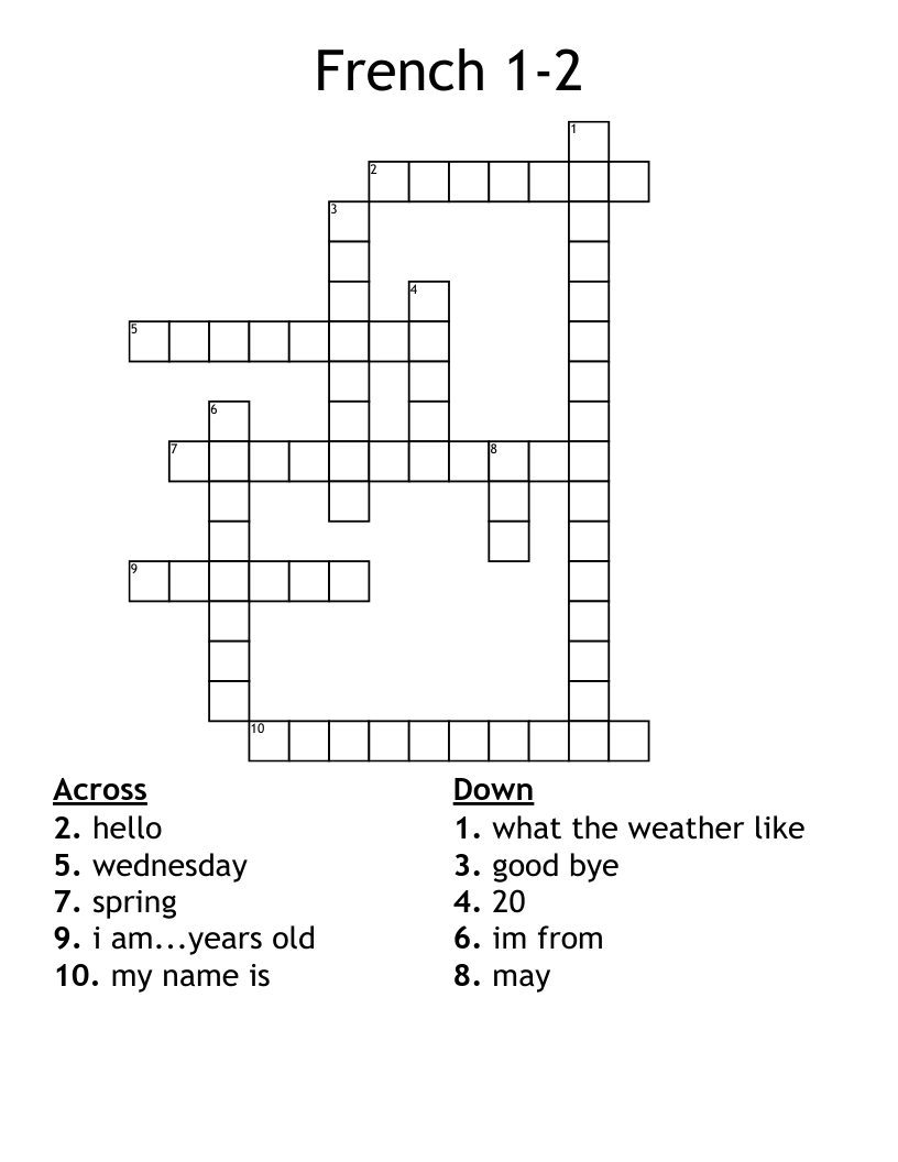 French 1-2 Crossword