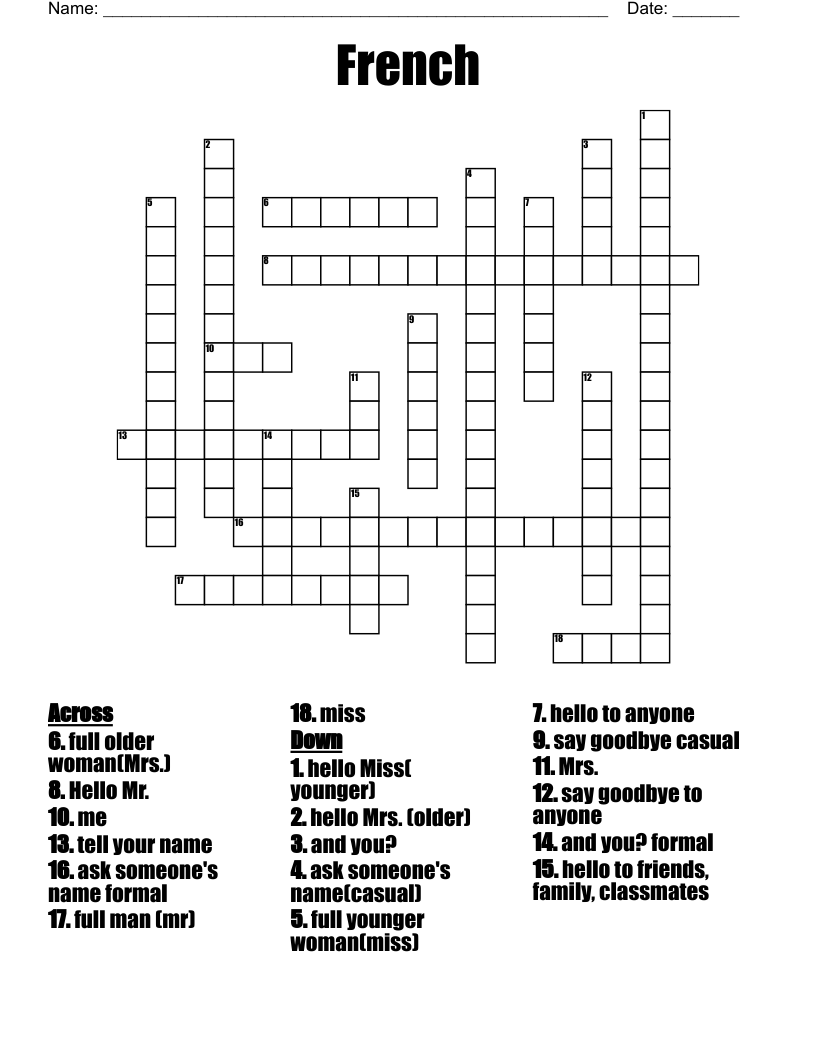 French Crossword