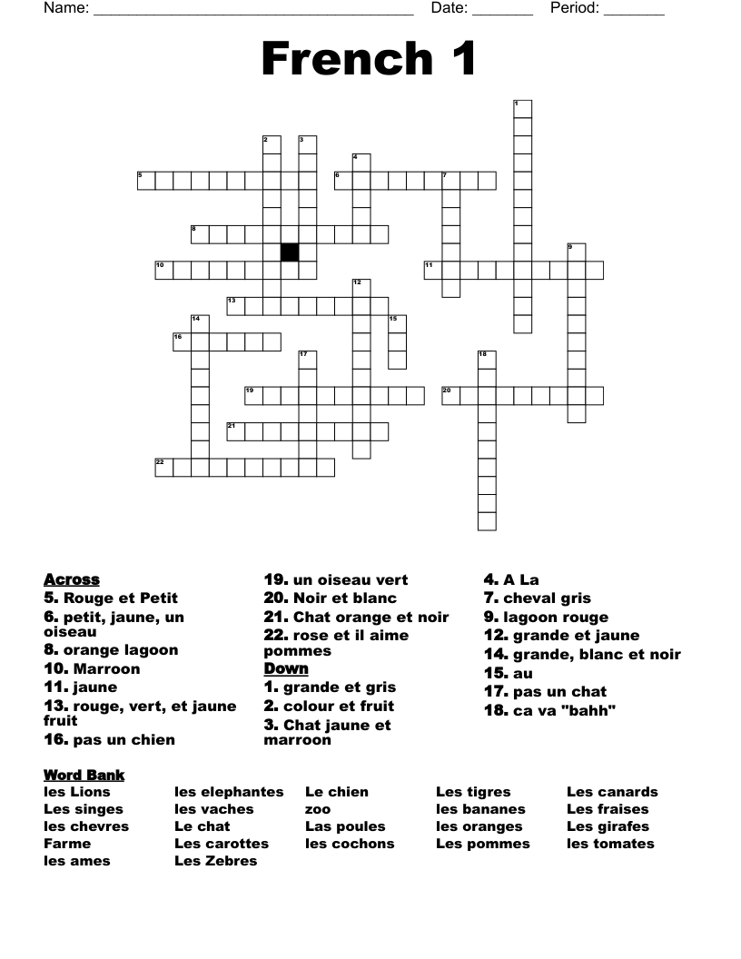 French 1 Crossword