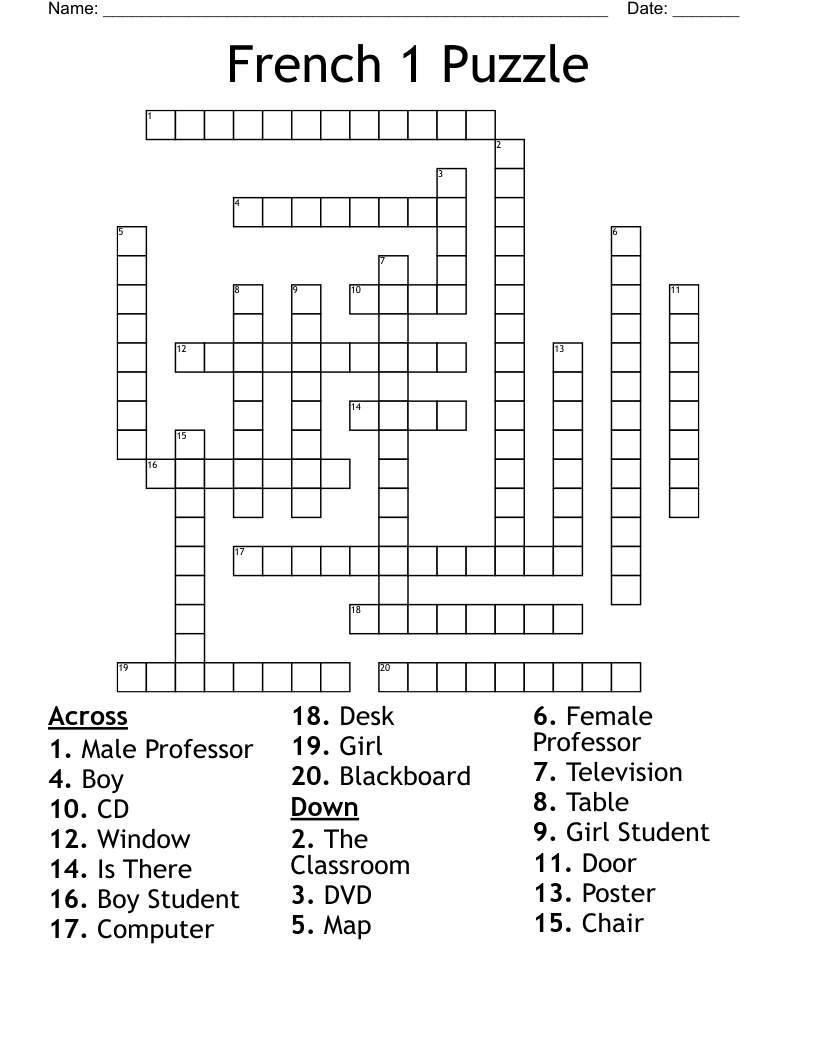 French 1 Puzzle Crossword