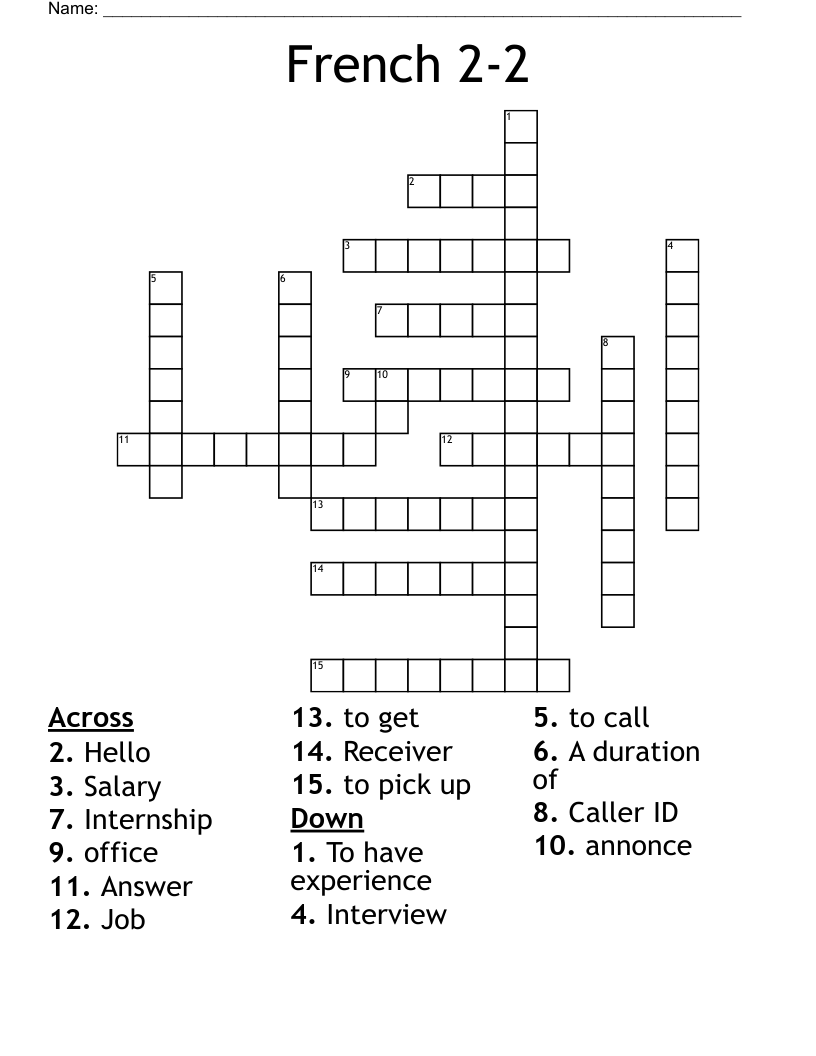 French 2-2 Crossword