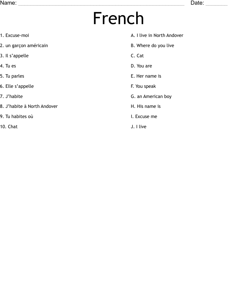 French Worksheet