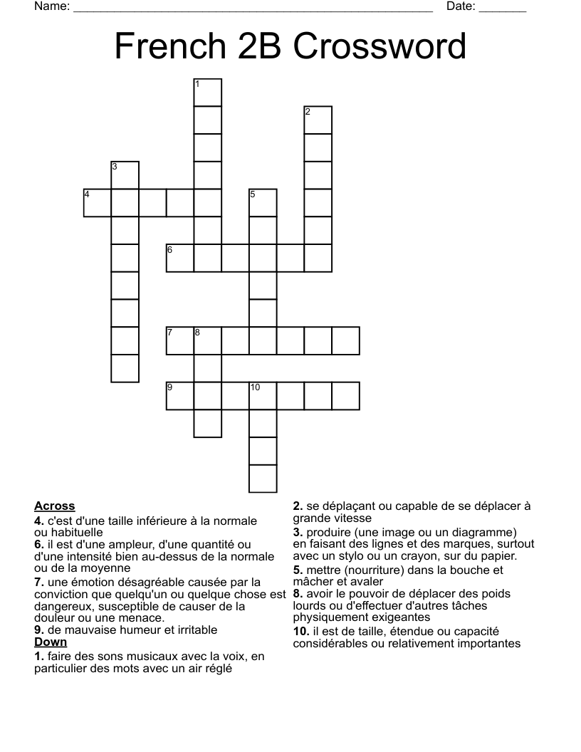 French 2B Crossword