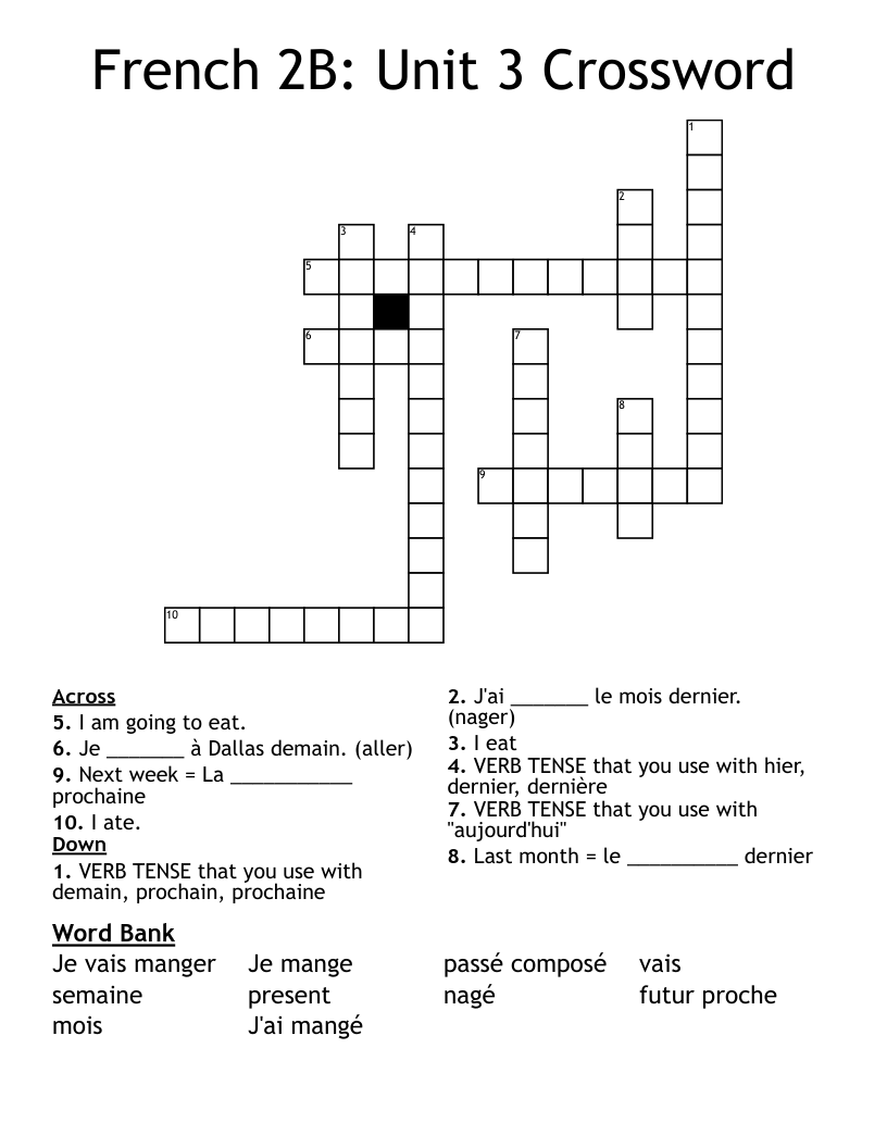 French 2B: Unit 3 Crossword