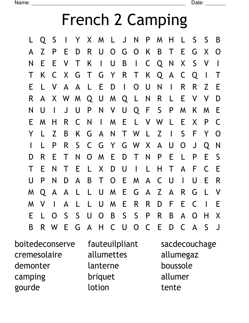 French 2 Camping Word Search