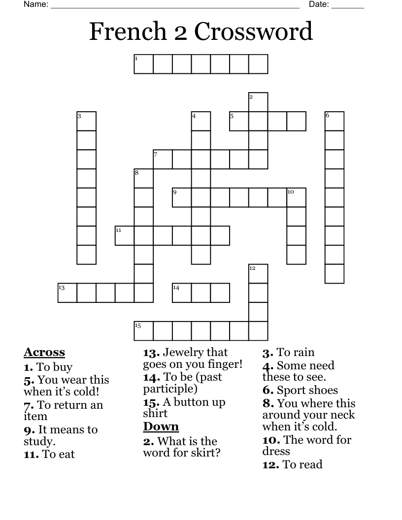 French 2 Crossword
