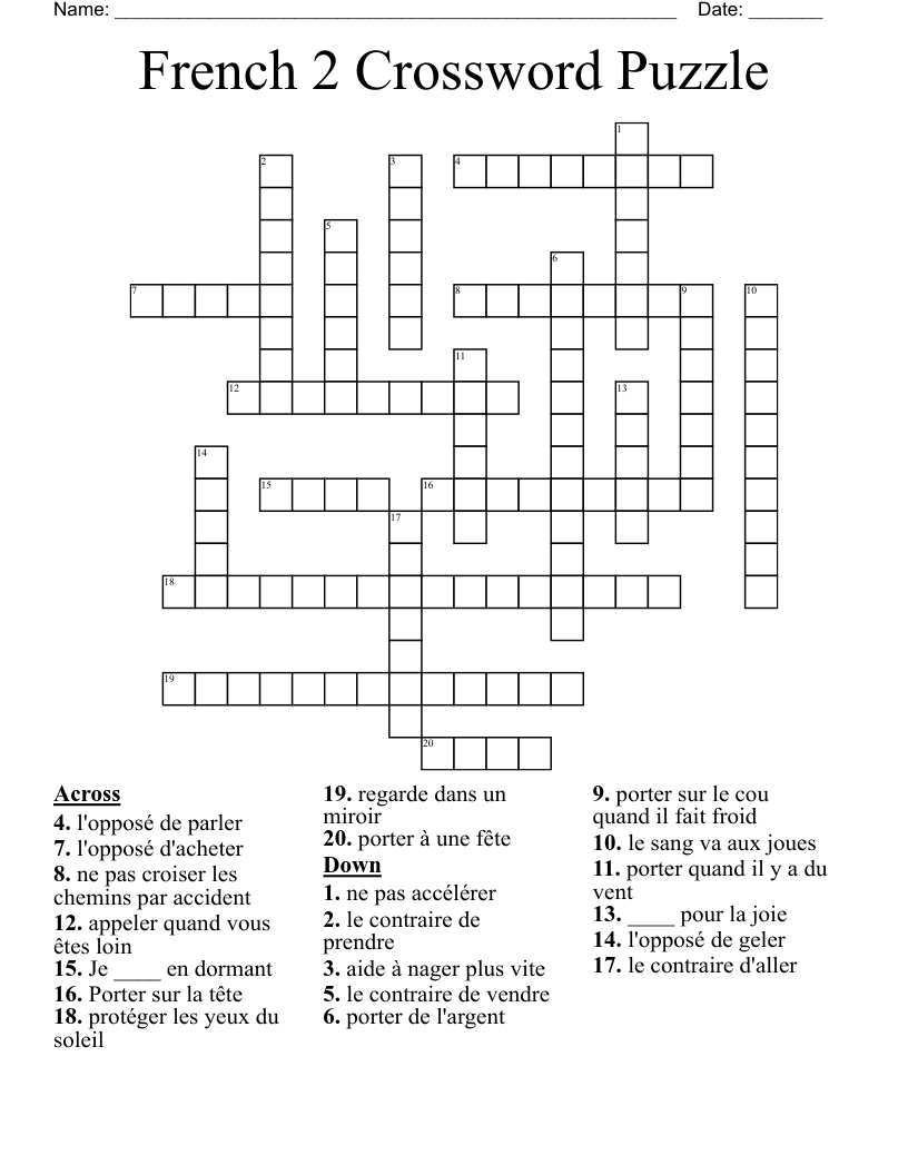French 2 Crossword Puzzle