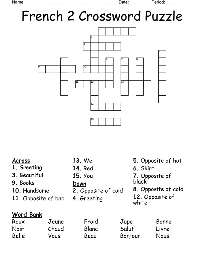 French 2 Crossword Puzzle
