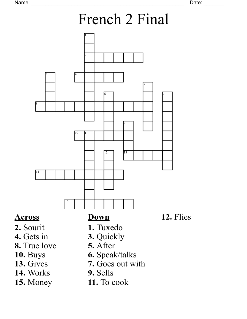 French 2 Final Crossword