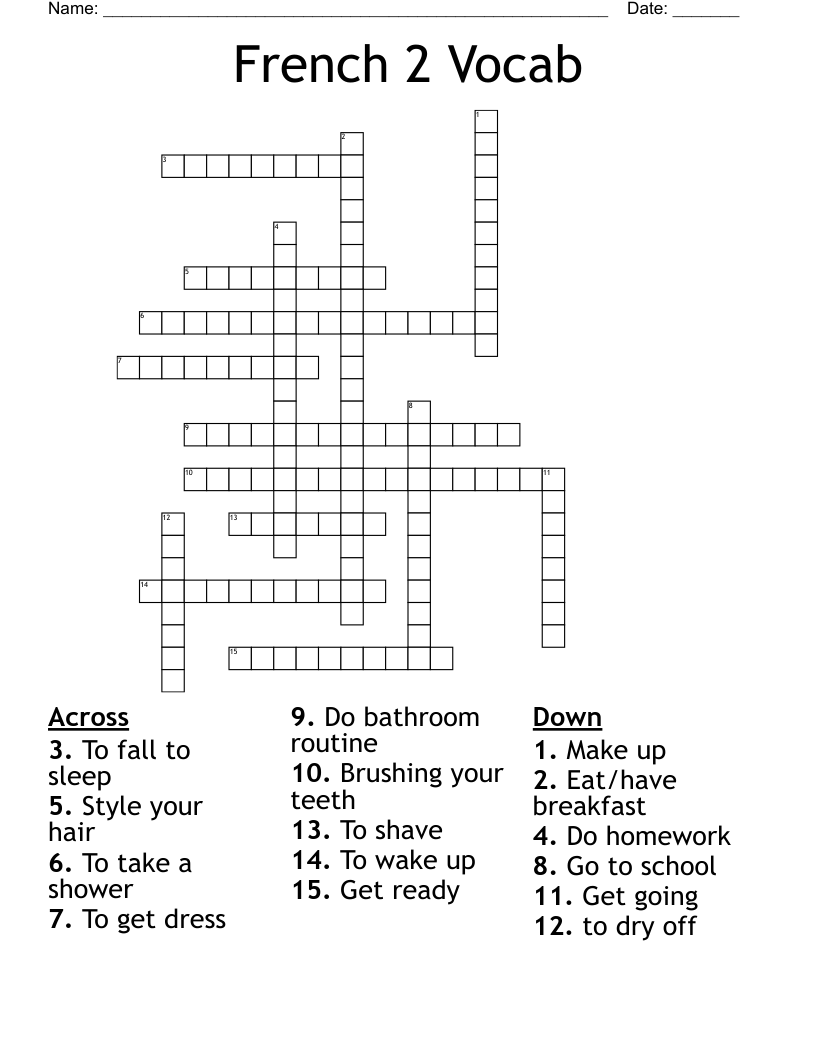 French 2 Vocab  Crossword