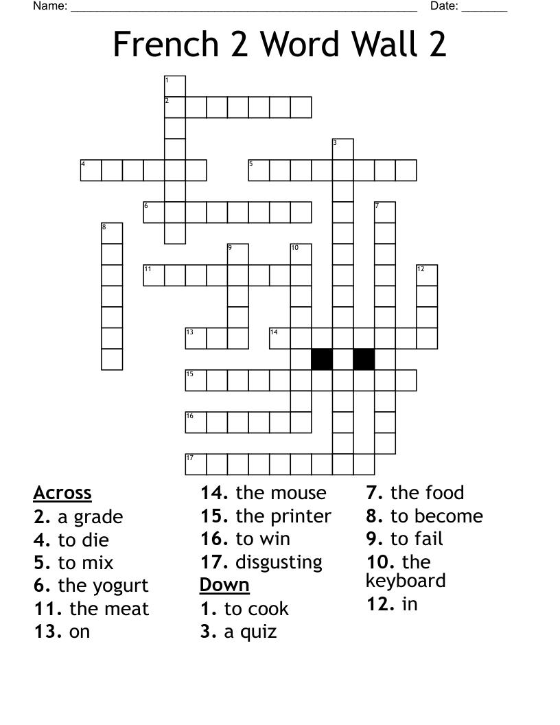 French 2 Word Wall 2 Crossword