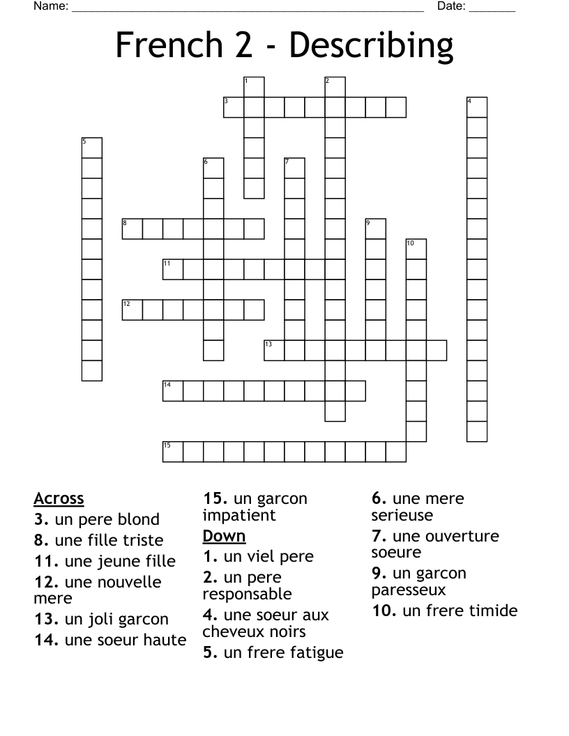 French 2 - Describing  Crossword