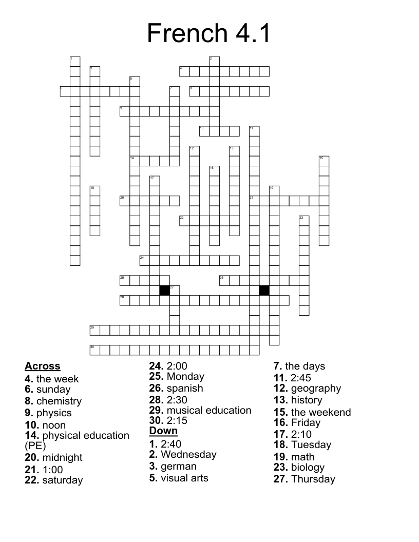 French 4.1 Crossword