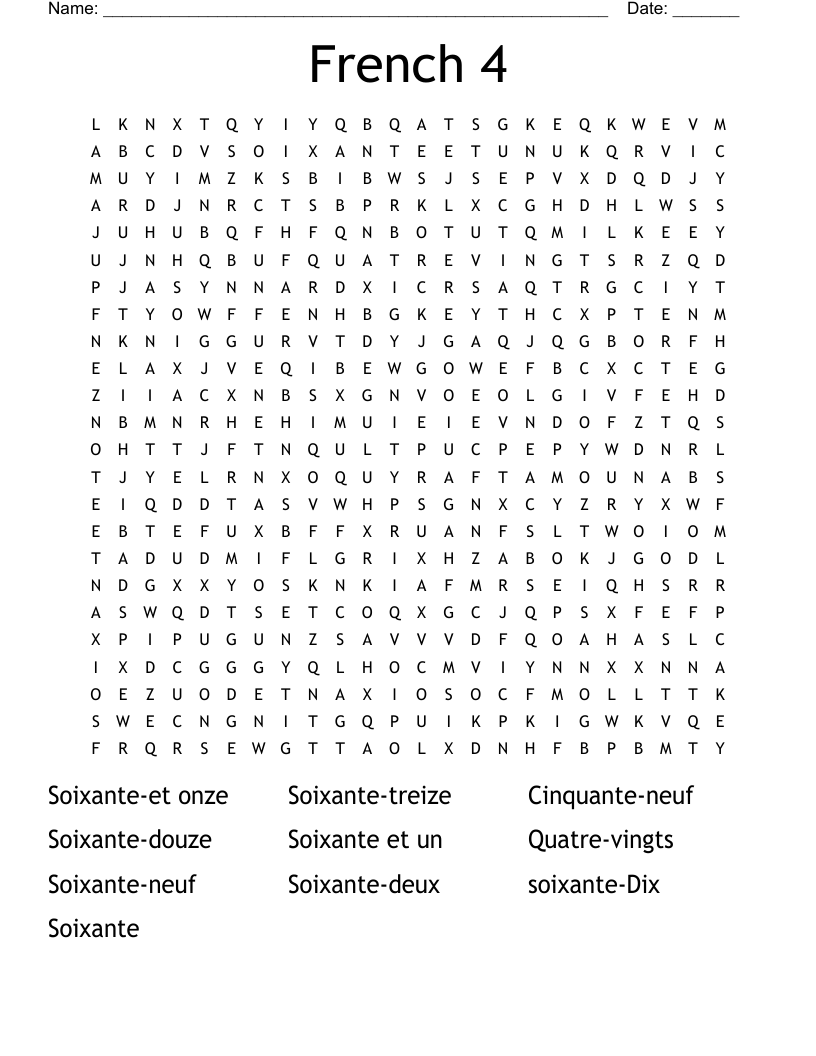 French 4 Word Search