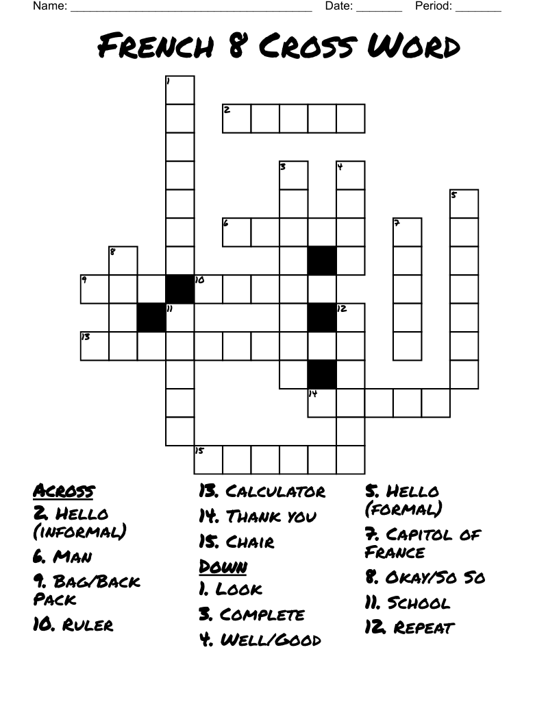 French 8 Cross Word