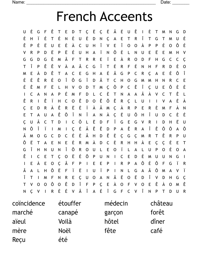 French Acceents Word Search