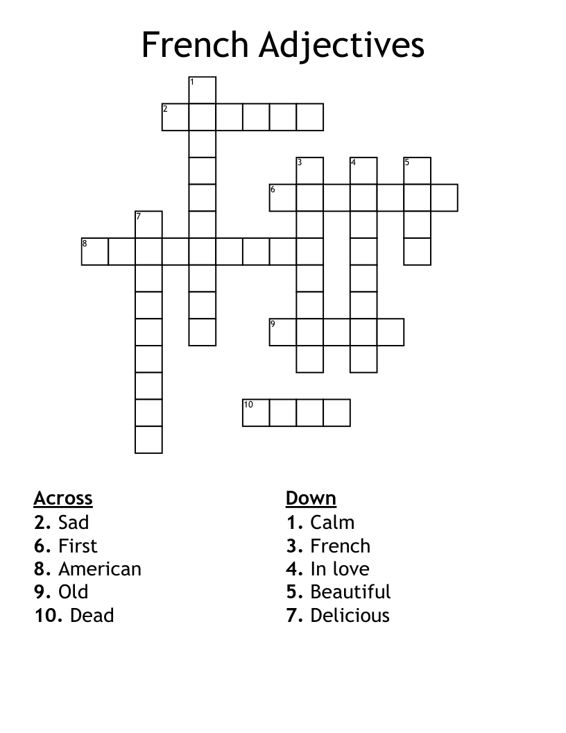 French Adjectives Crossword