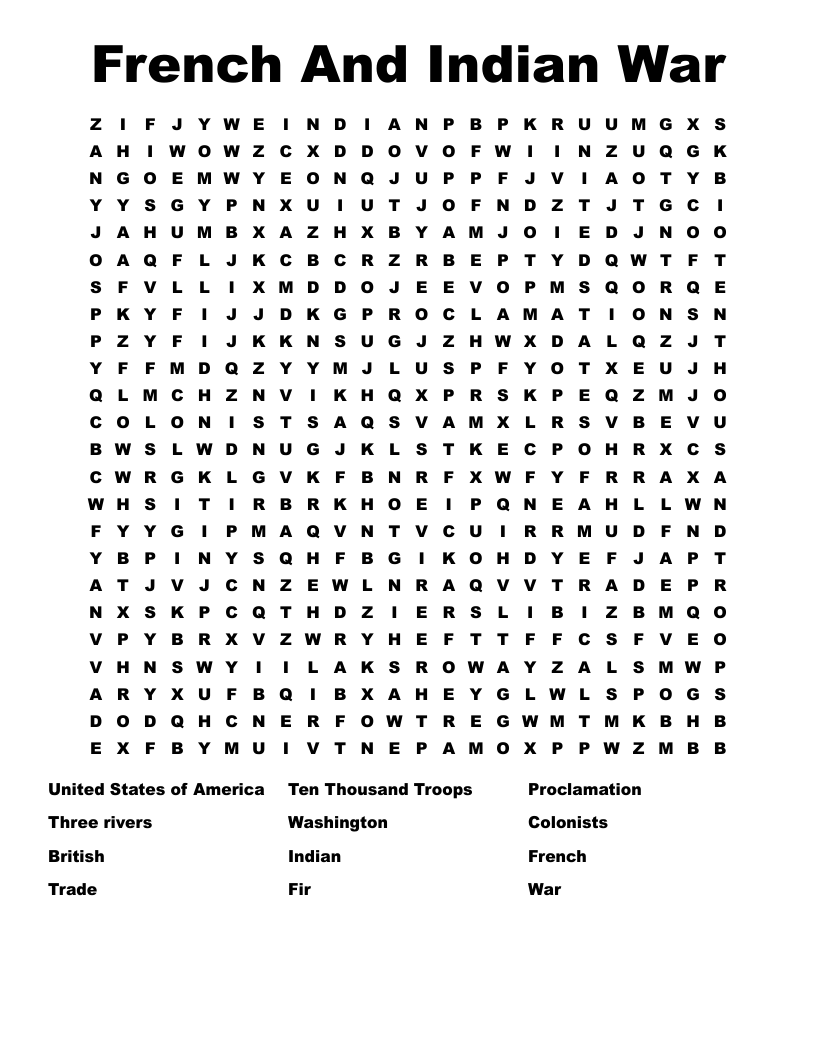 French And Indian War Word Search