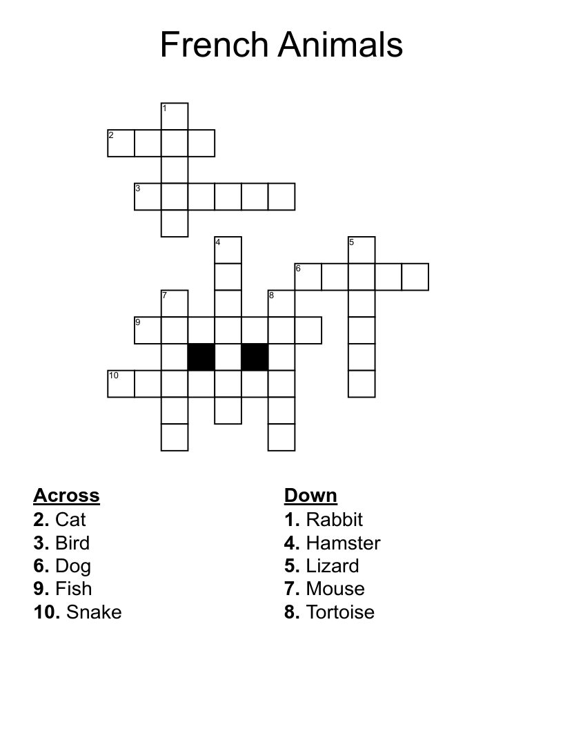 French Animals Crossword