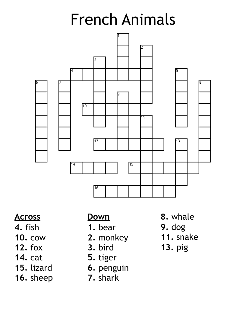 French Animals Crossword