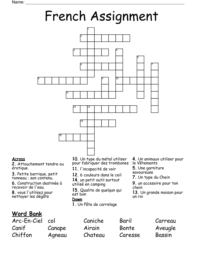 French Assignment  Crossword