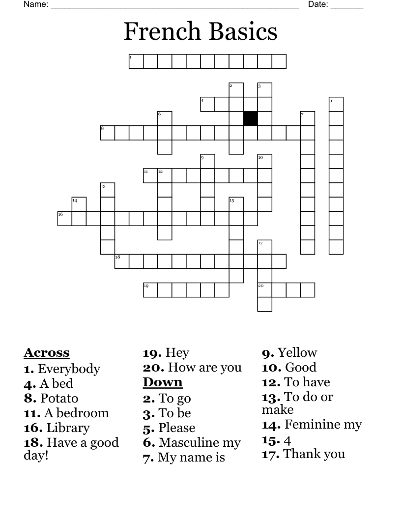 French Basics Crossword