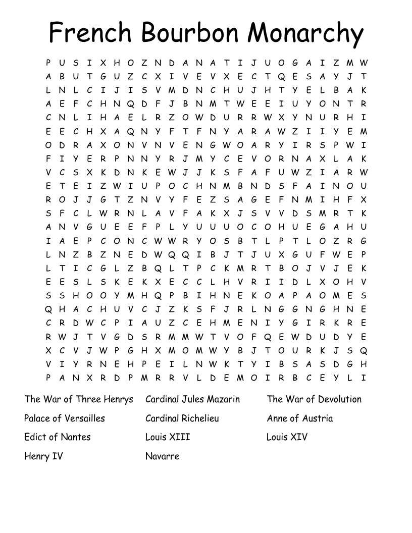 French Bourbon Monarchy Word Search