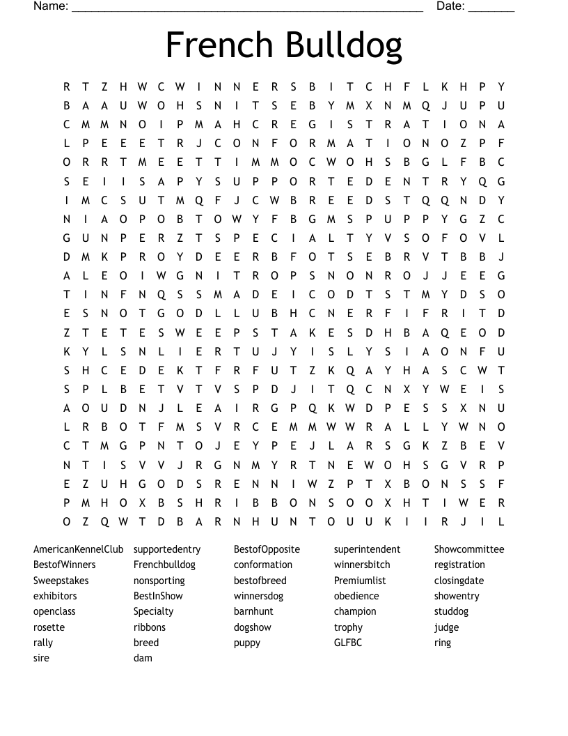 French Bulldog Word Search