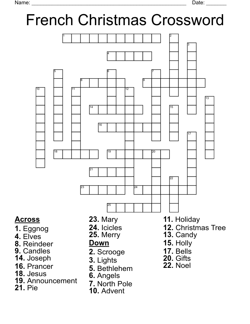 French Christmas Crossword