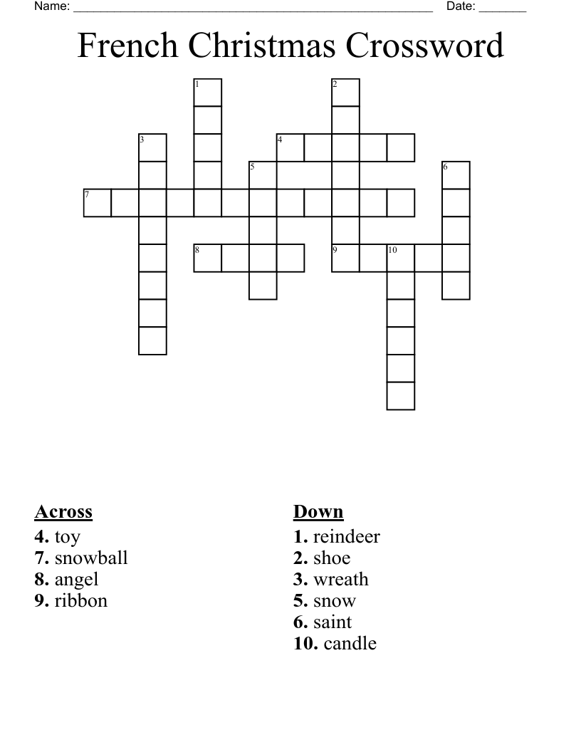 French Christmas Crossword 