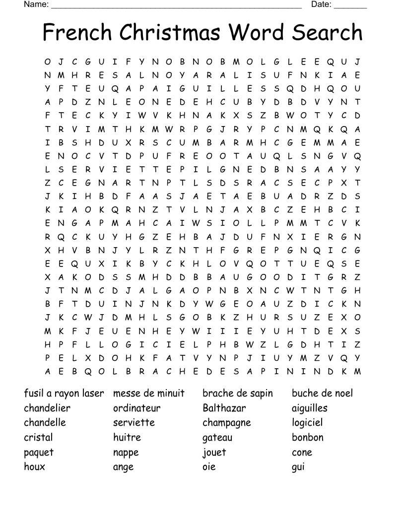 French Christmas Word Search