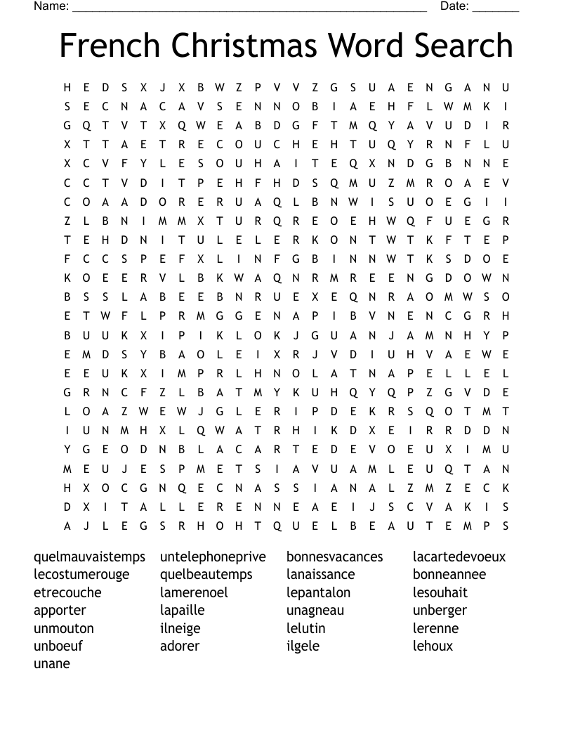 French Christmas Word Search