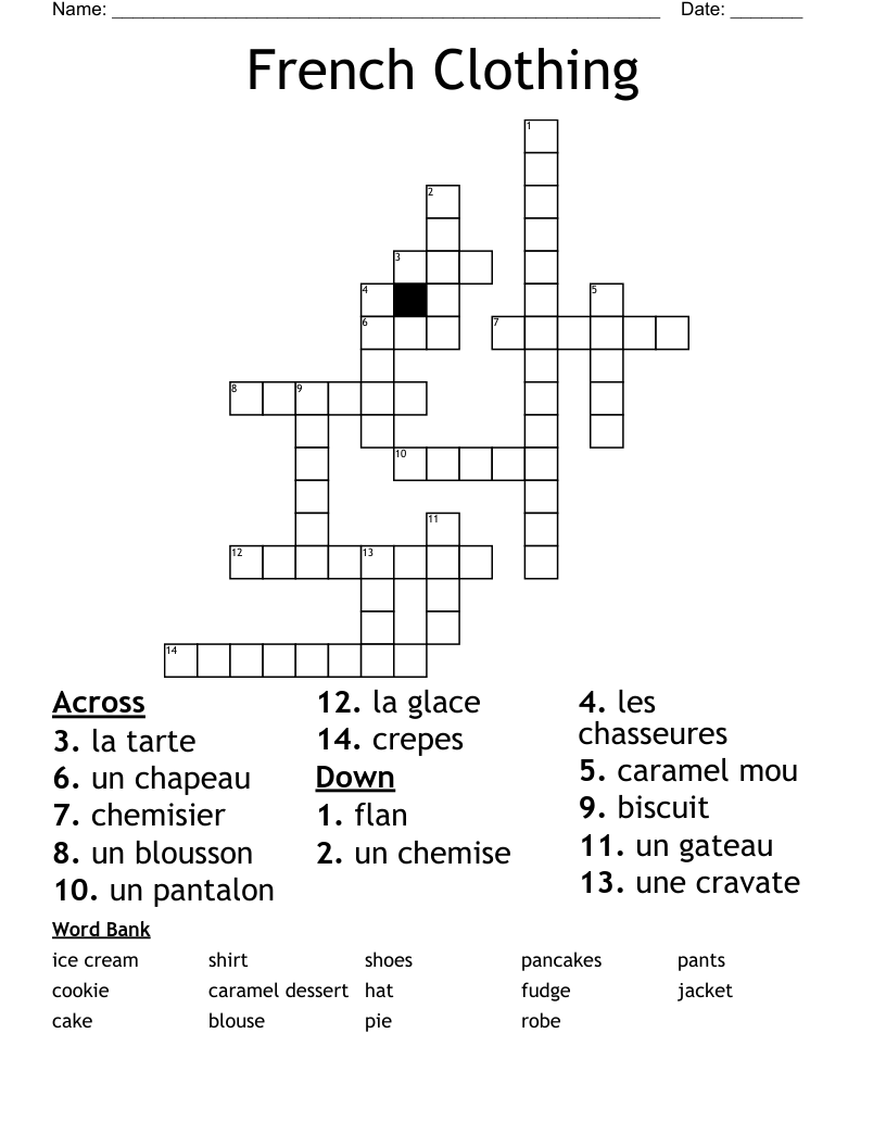 French Clothing Crossword