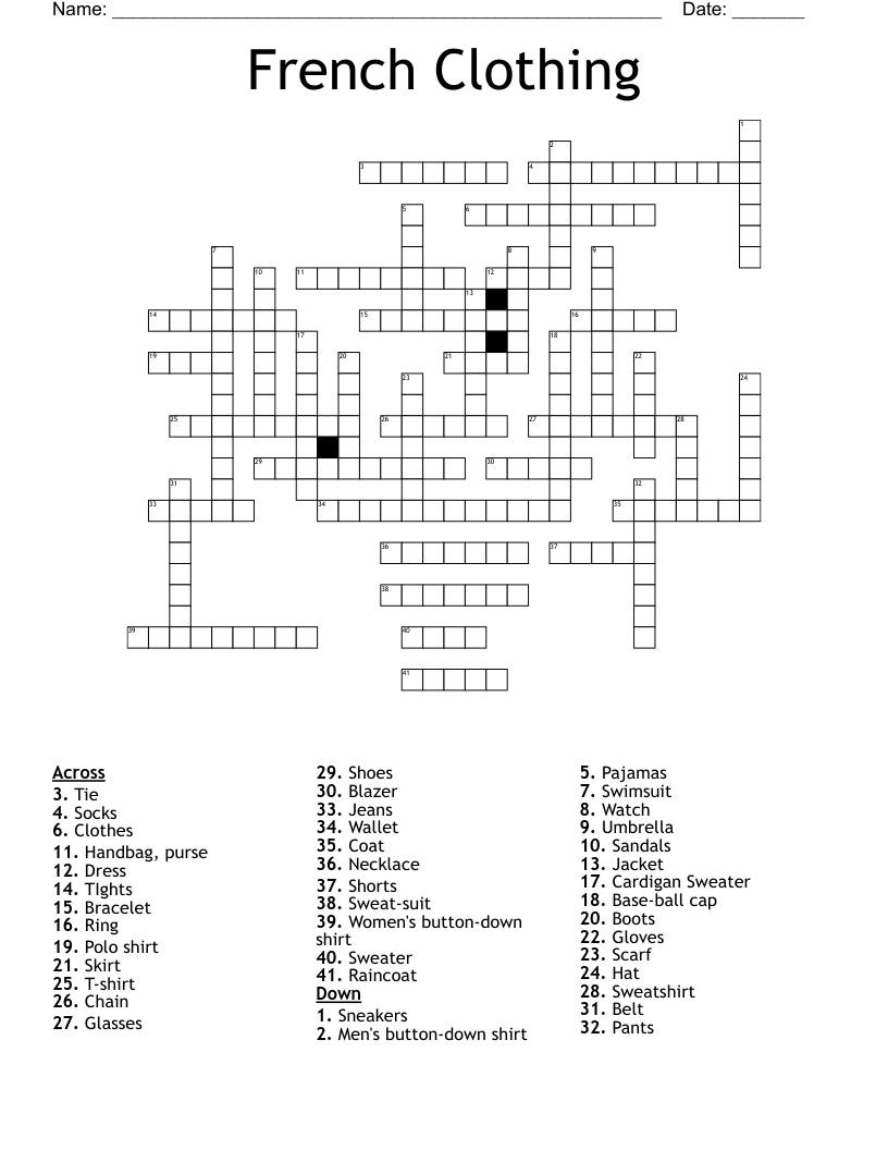 French Clothing Crossword