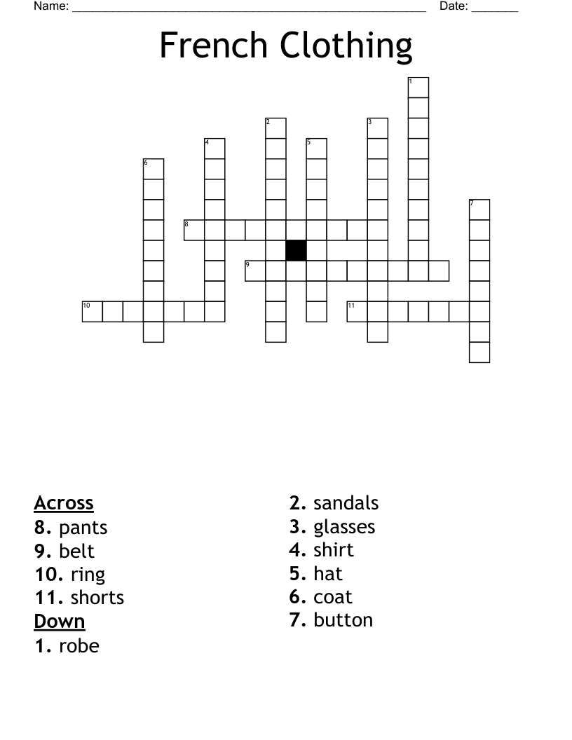 French Clothing Crossword