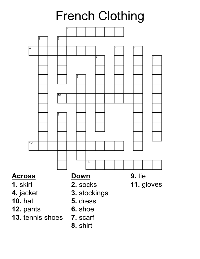 French Clothing Crossword