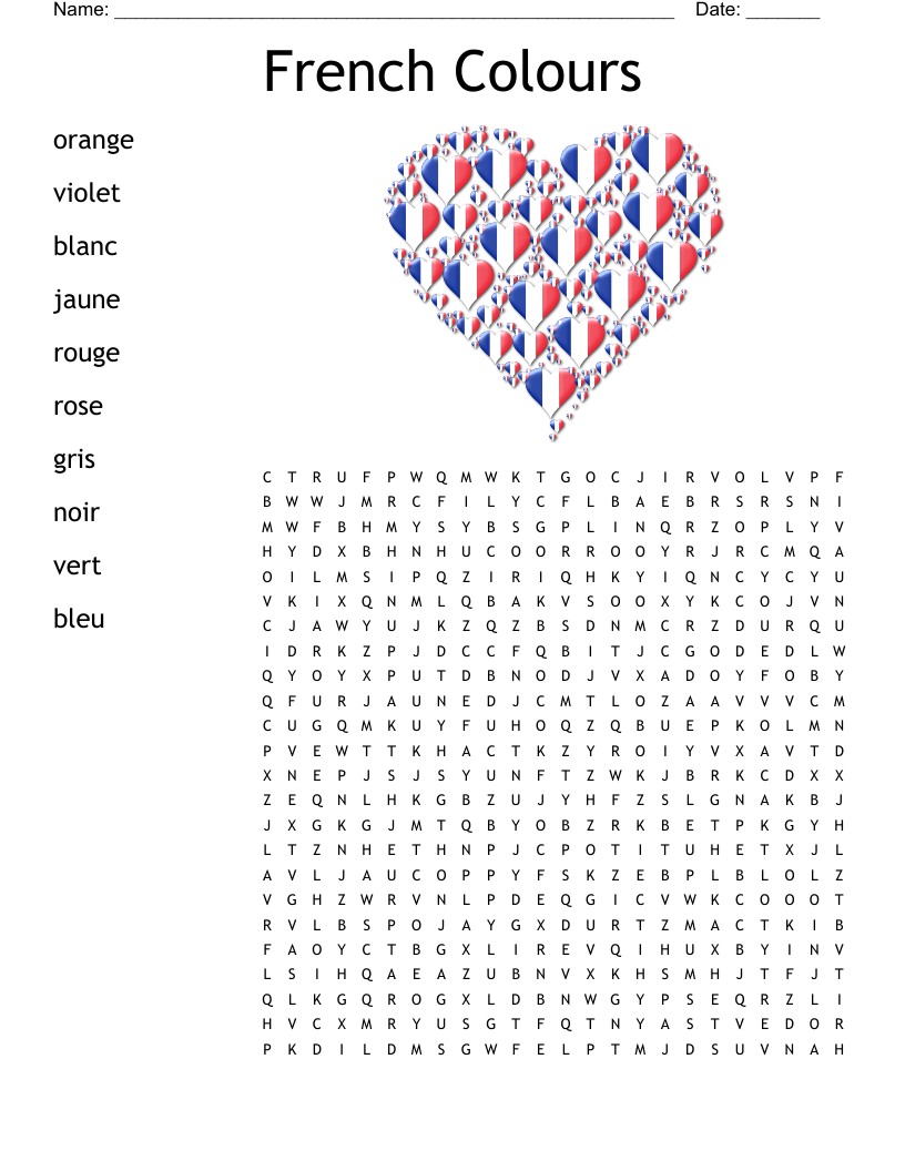 French Colours Word Search