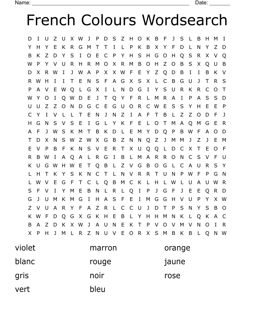 French Colours Wordsearch