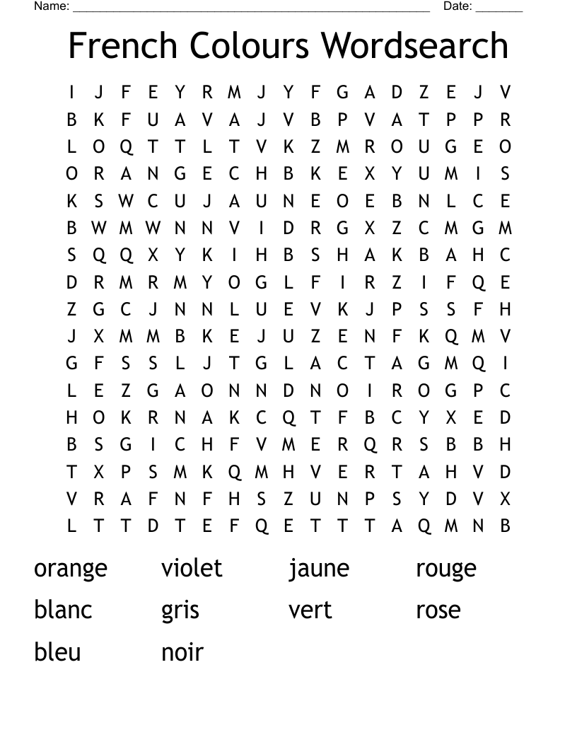 French Colours Wordsearch