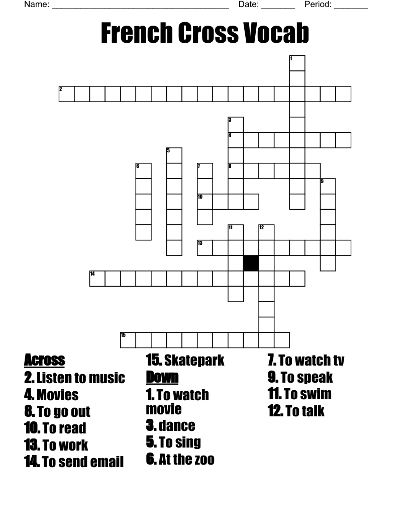 French Cross Vocab Crossword