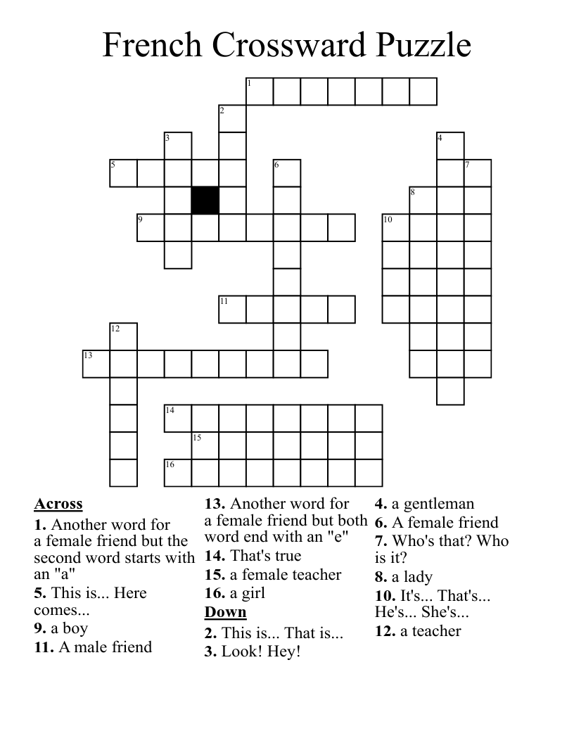 French Crossward Puzzle Crossword
