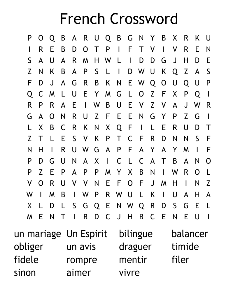 French Crossword Word Search