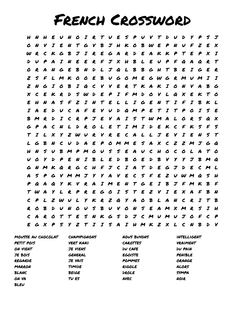 French Crossword Word Search